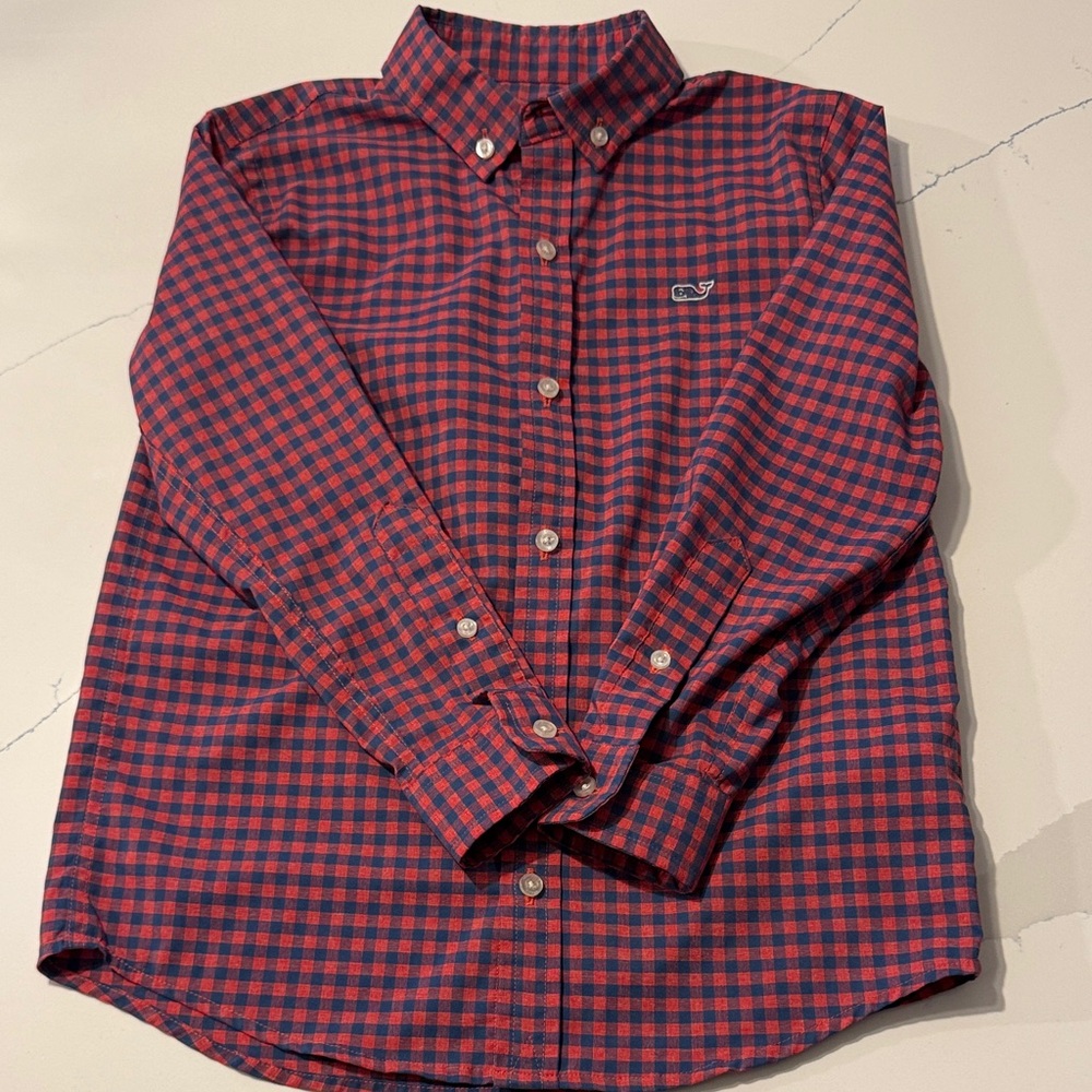 Vineyard Vines Kids Red and Blue Plaid Shirt